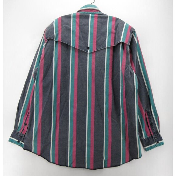 VINTAGE Wrangler Brushpopper Shirt XL Pink Western Striped Cowboy * - Picture 8 of 13